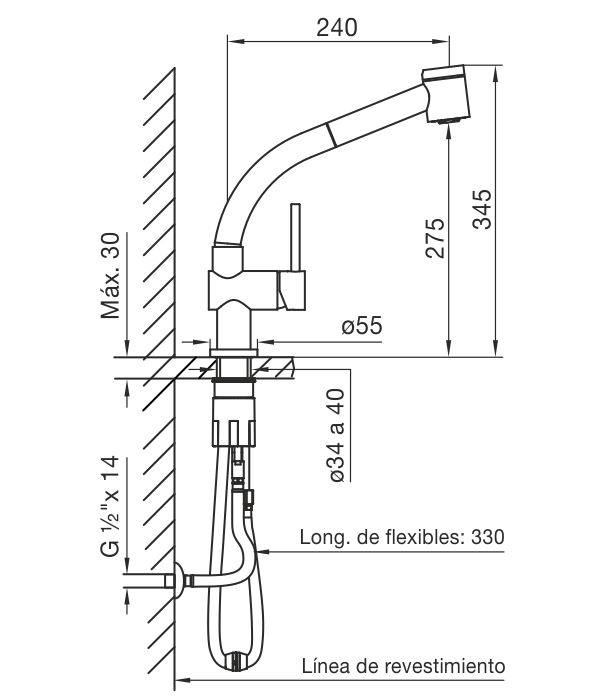 0412/87-CR COCINA MONOCOMANDO MESADA PICO MOVIL TEMPLE CROMO FV