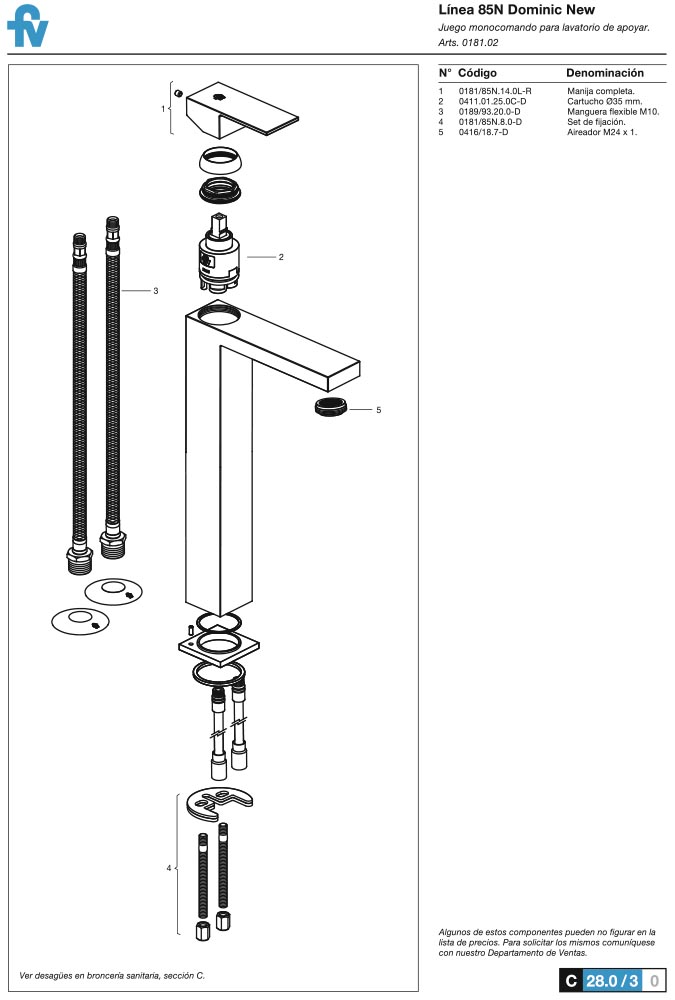 0181.02/85N-CR MONOCOMANDO ALTO DOMINIC CROMO FV