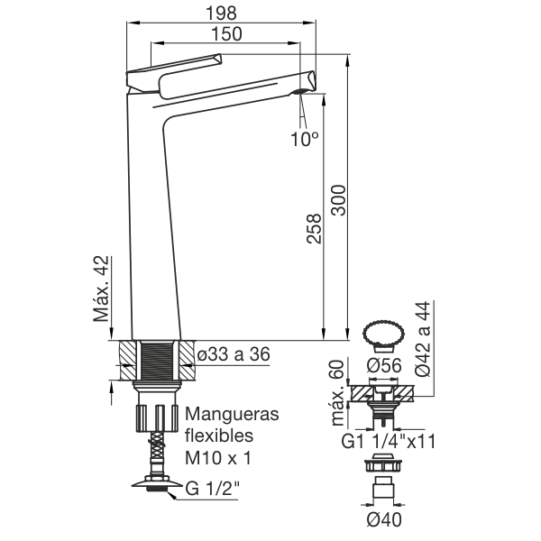 0181.02/D8-CR LAVATORIO MONOCOMANDO ALTO AROMO CROMO FV