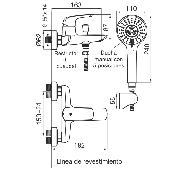 0310/L2-CR BAÑERA EXTERIOR MONOCOMANDO EPUYEN CROMO FV