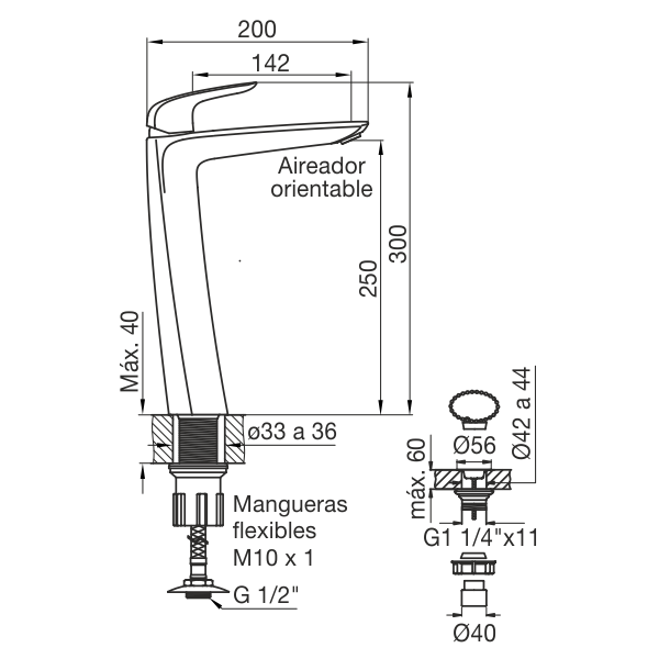 0181.02/L2-NG LAVATORIO MONOCOMANDO ALTO EPUYEN NEGRO FV