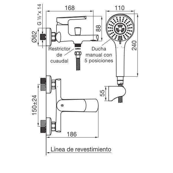 0310/D8-NG BAÑERA EXTERIOR MONOCOMANDO AROMO NEGRO FV