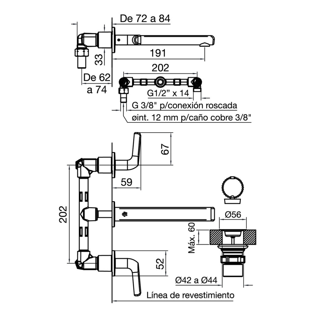 0203/N2-CR LAVATORIO PARED CIPRES CROMO FV