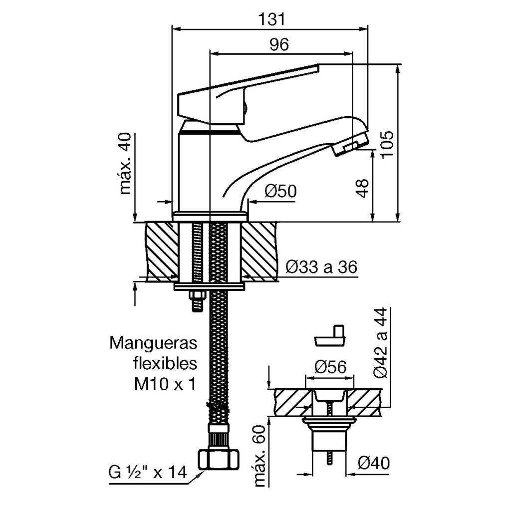 0181/M4-CR LAVATORIO MONOCOMANDO CON DESAGUE COMPACTA CROMO FV