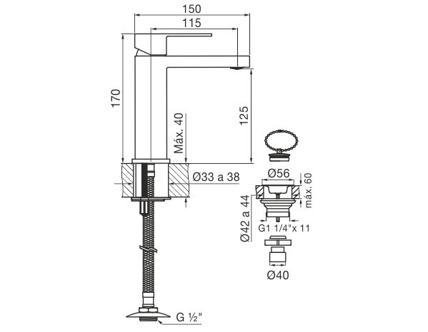 0181/85N-CR LAVATORIO MONOCOMANDO DOMINIC CROMO FV