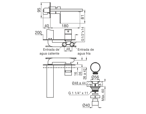 0206/85N-CR LAVATORIO MONOCOMANDO PARED DOMINIC NEW CROMO FV