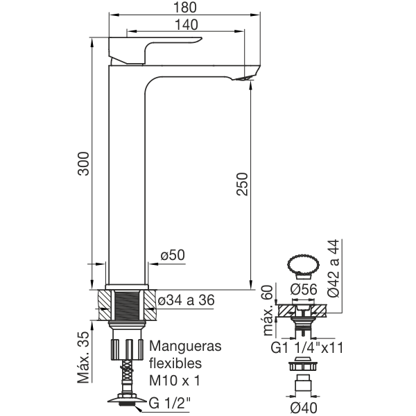 0181.02/D9-CR LAVATORIO MONOCOMANDO ALTO COTY CROMO FV