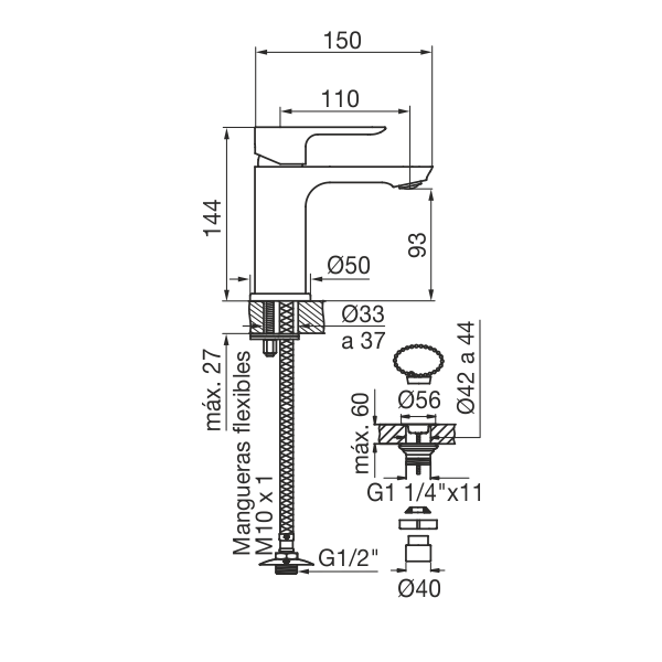 0181/D9-CR LAVATORIO MONOCOMANDO COTY CROMO FV