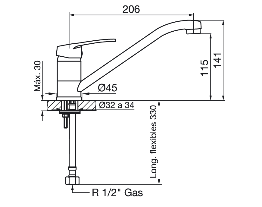 0411.01/B1-CR COCINA MONOCOMANDO PICO BAJO ARIZONA CROMO FV