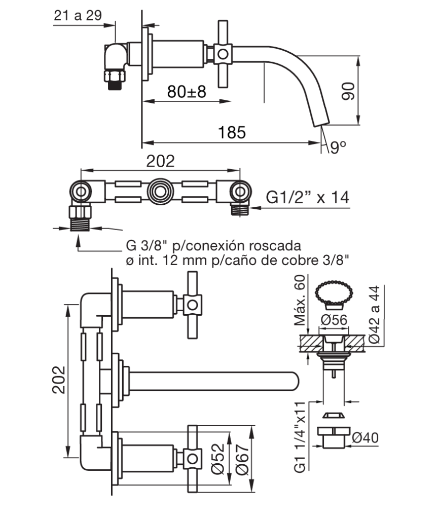 0203/87-CR LAVATORIO PARED TEMPLE CROMO FV