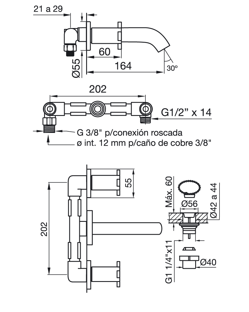 0203/D7-CR LAVATORIO PARED ALERCE CROMO FV