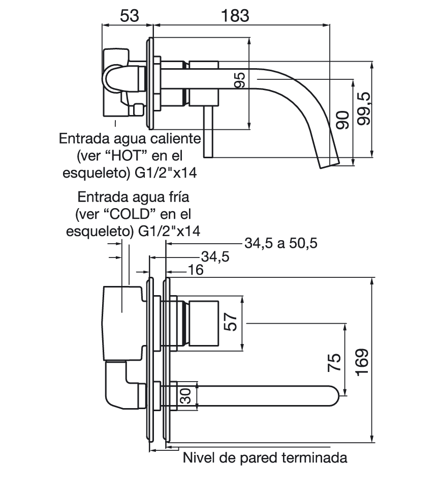 0206/87-CR LAVATORIO MONOCOMANDO PARED TEMPLE CROMO FV