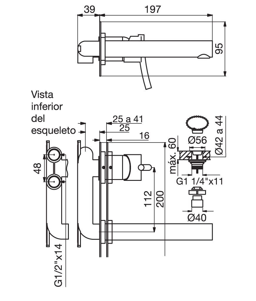 0206/39-CR LAVATORIO MONOCOMANDO PARED LIBBY CROMO FV