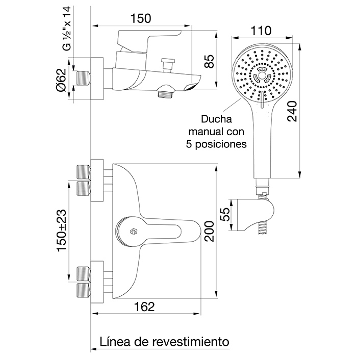 0310/B5-CR BAÑERA EXTERIOR MONOCOMANDO PUELO CROMO FV