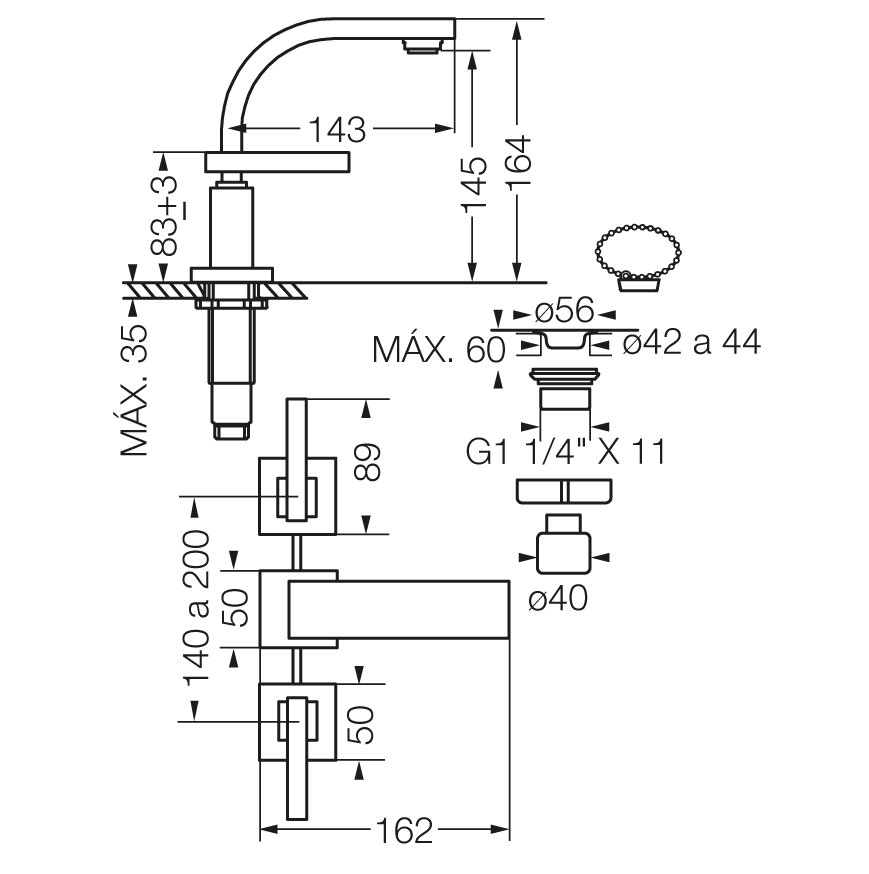 0207R/85L-CR LAVATORIO DOMINIC LEVER CROMO FV