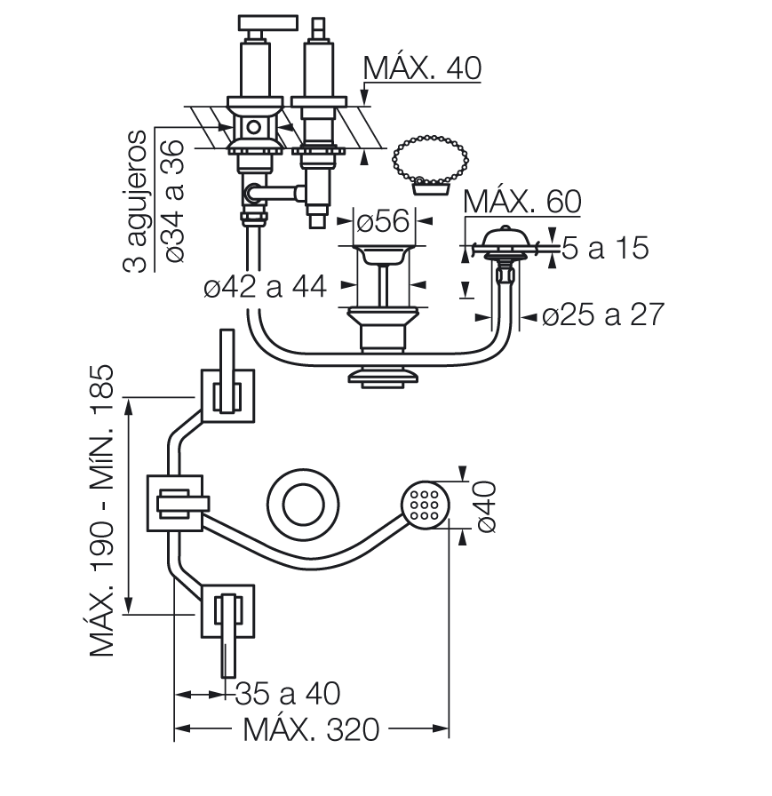 0295R/85L-CR BIDET DOMINIC LEVER 2 LLAVES CROMO FV