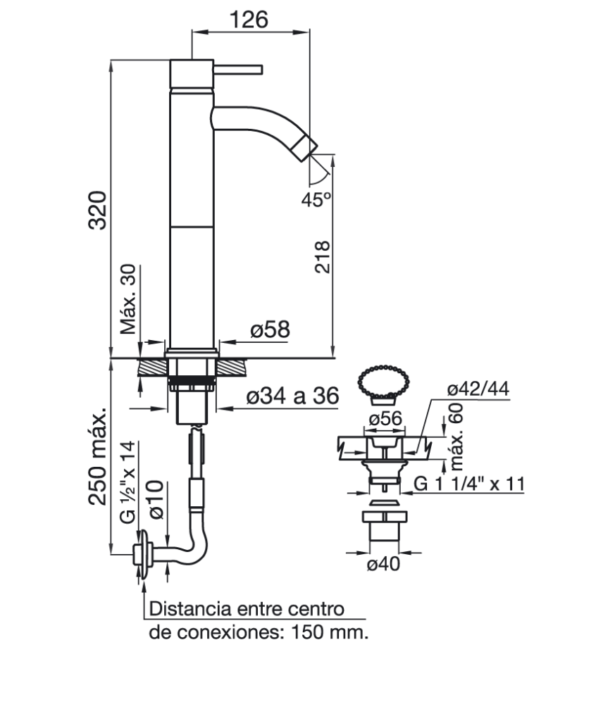 0181.02/87-CR LAVATORIO MONOCOMANDO ALTO TEMPLE CROMO FV