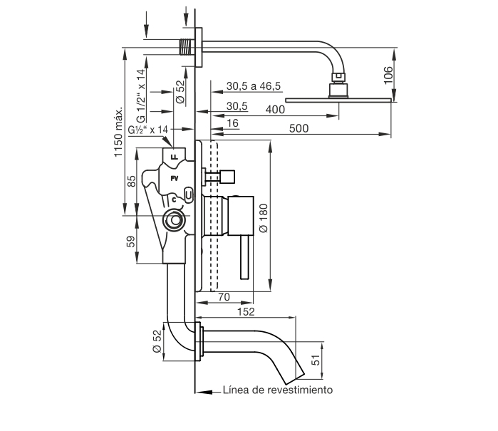 0106.02/87-CR DUCHA MONOCOMANDO CON TRANSFERENCIA TEMPLE CROMO FV
