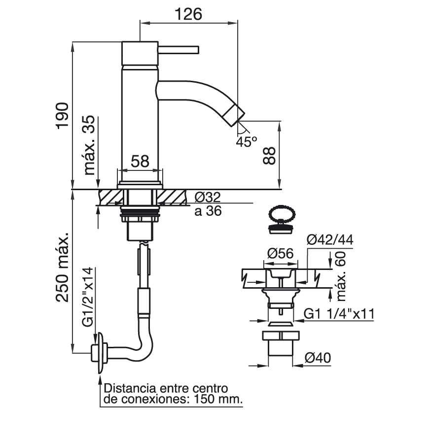 0181/87-CR LAVATORIO MONOCOMANDO CON TAPITA TEMPLE CROMO FV