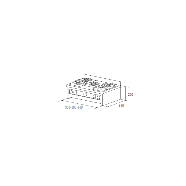 470-35 ANAFE A GAS SEMI INDUSTRIAL CFA 2 HORNALLAS INOXIDABLES