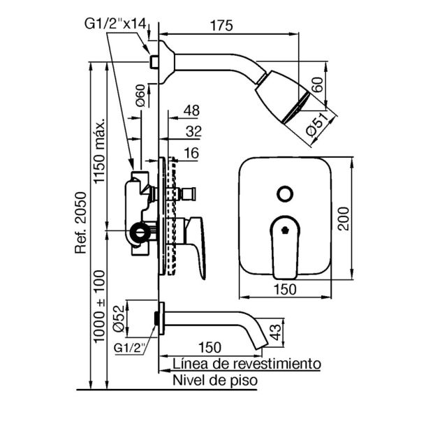0106/M1-CR DUCHA MONOCOMANDO JANA CROMO FV
